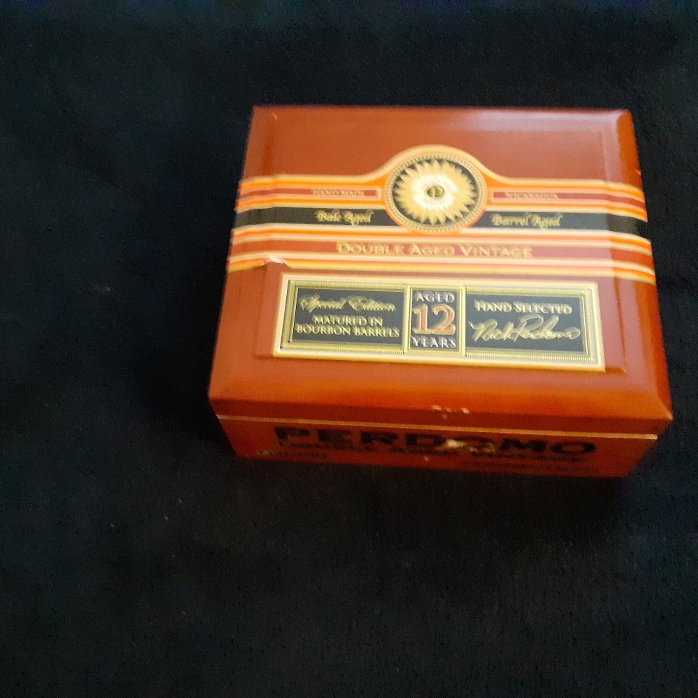 COPY - Perdomo Aged 12 Years all wood brown empty cigar box.